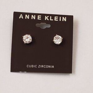 Anne Klein, NWT, large Cubic Zirconia clear silver pierced stud fashion earrings